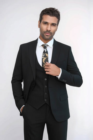 Men's Black 3-Piece Slim Fit Suit with Single Button & Tailored Waistcoat
