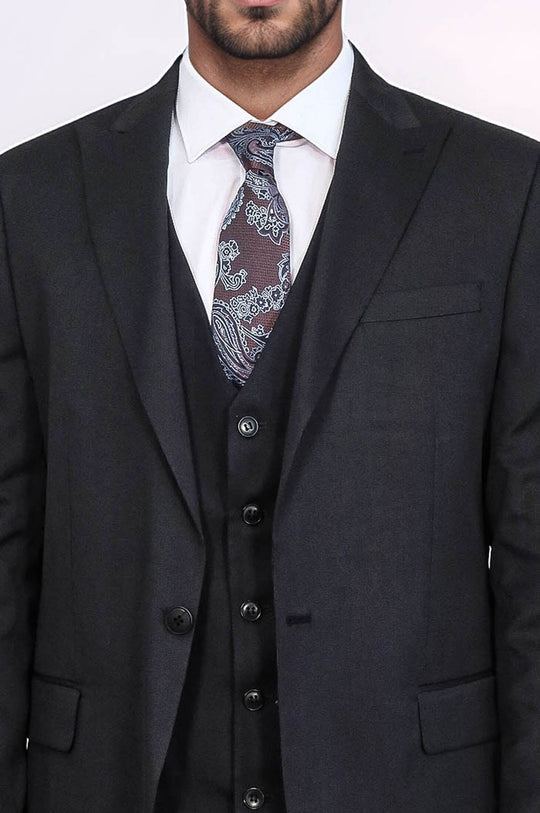 Men's Black 3-Piece Slim Fit Suit with Single Button & Peak Lapel