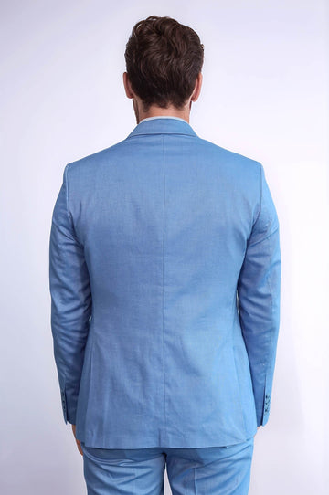 Men's Ice Blue 3-Piece Slim Fit Suit with Peak Lapel & Waistcoat