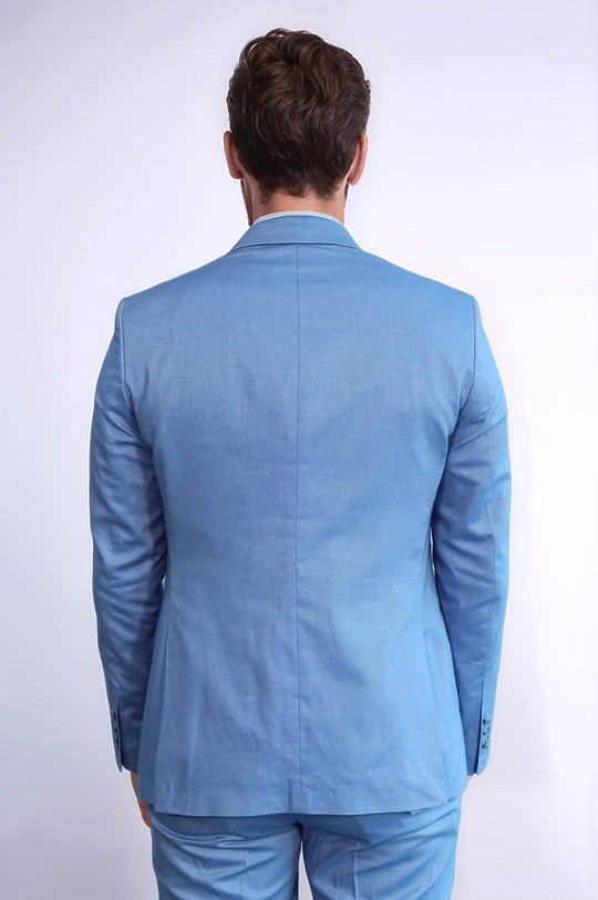 Men's Ice Blue 3-Piece Slim Fit Suit with Peak Lapel & Waistcoat