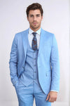 Men's Ice Blue 3-Piece Slim Fit Suit with Peak Lapel & Waistcoat