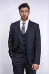 Men's Dark Blue 3-Piece Slim Fit Suit with Single Button & Peak Lapel