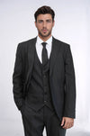 Men's Dark Grey 3-Piece Slim Fit Suit with Peak Lapel & Tailored Waistcoat