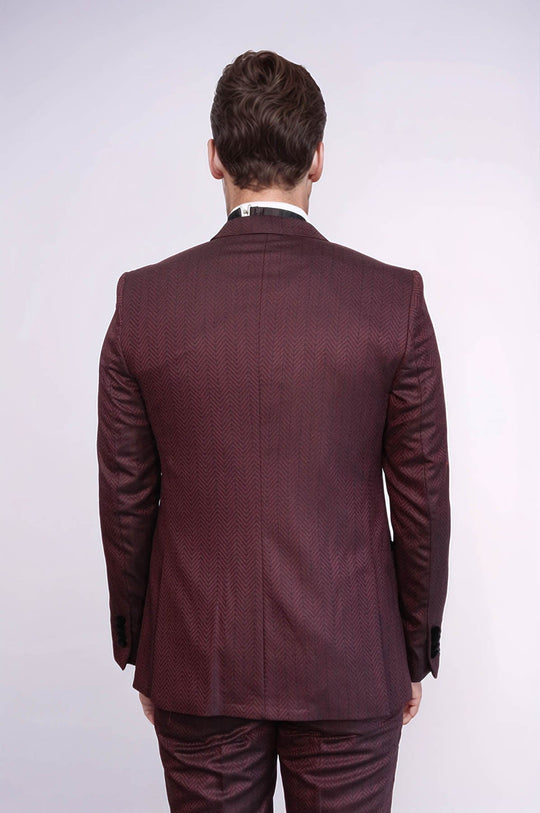 Men's Burgundy Jacquard Velvet Shawl Lapel 3-Piece Slim Fit Tuxedo