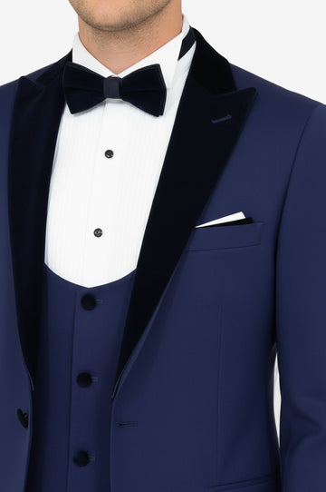 Men's Royal Blue 3-Piece Slim Fit Tuxedo with Velvet Shawl Lapel