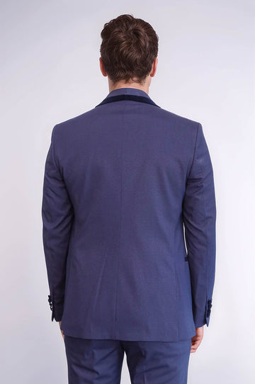 Navy Blue Slim Fit Patterned Velvet Shawl Lapel 3-Piece Tuxedo – Wessi
