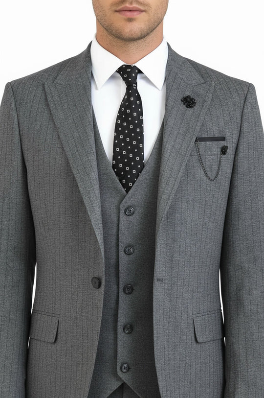 Men's Graphite Grey Pinstripe 3-Piece Slim Fit Suit