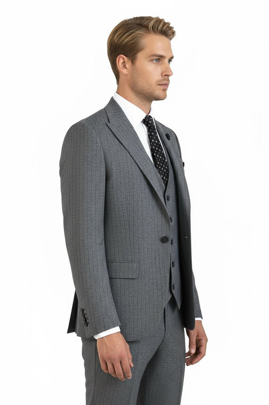 Men's Graphite Grey Pinstripe 3-Piece Slim Fit Suit