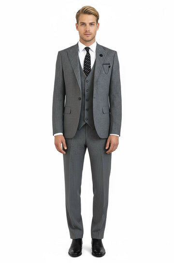 Men's Graphite Grey Pinstripe 3-Piece Slim Fit Suit
