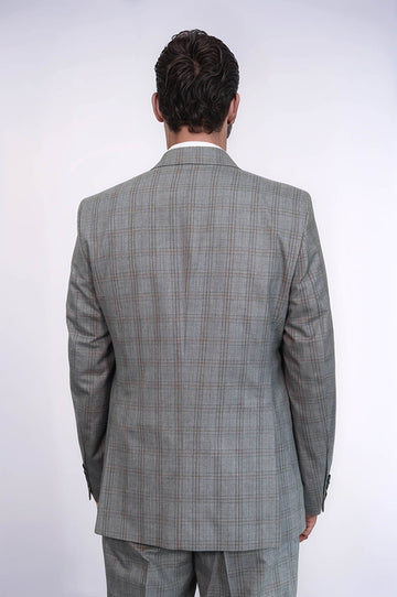 Men's Pebble Grey Glen Check 3-Piece Slim Fit Suit