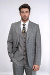 Men's Pebble Grey Glen Check 3-Piece Slim Fit Suit