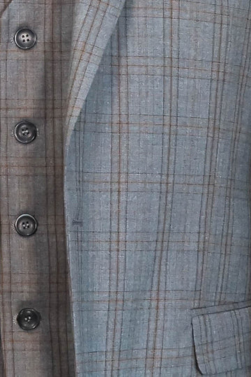 Men's Pebble Grey Glen Check 3-Piece Slim Fit Suit