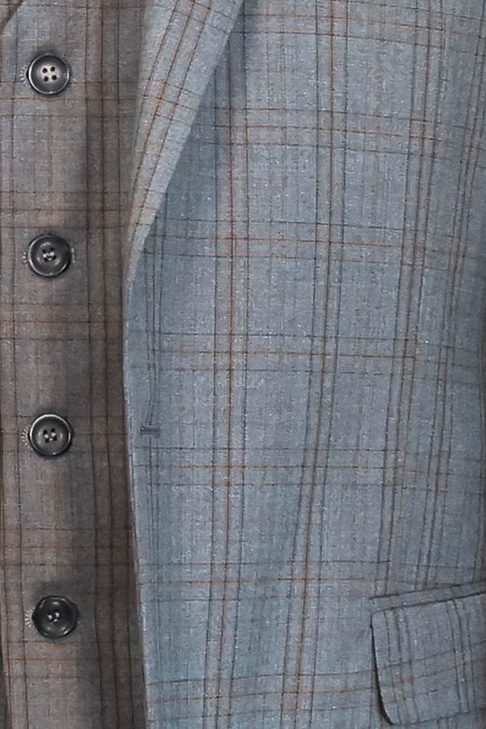 Men's Pebble Grey Glen Check 3-Piece Slim Fit Suit