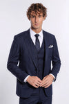 Men's Royal Navy Shadow Windowpane 3-Piece Slim Fit Suit