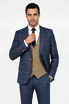 Men's Midnight Blue Windowpane Check 3-Piece Slim Fit Combination Suit