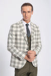 Men's Cream & Olive Green Bold Windowpane Check 3-Piece Slim Fit Combination Suit