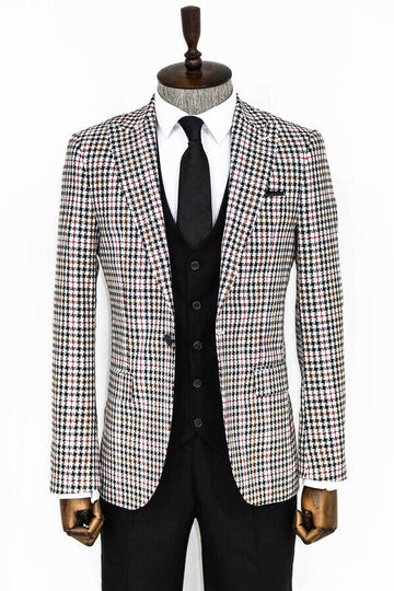 Black & White Plaid 3-Piece Suit with Contrast Waistcoat | Wessi