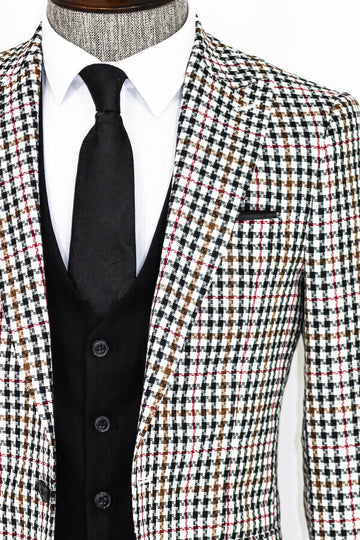 Black & White Plaid 3-Piece Suit with Contrast Waistcoat | Wessi
