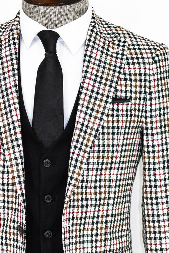 Black & White Plaid 3-Piece Suit with Contrast Waistcoat | Wessi