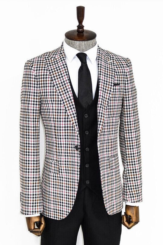 Black & White Plaid 3-Piece Suit with Contrast Waistcoat | Wessi