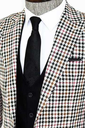 Black & White Plaid 3-Piece Suit with Contrast Waistcoat | Wessi