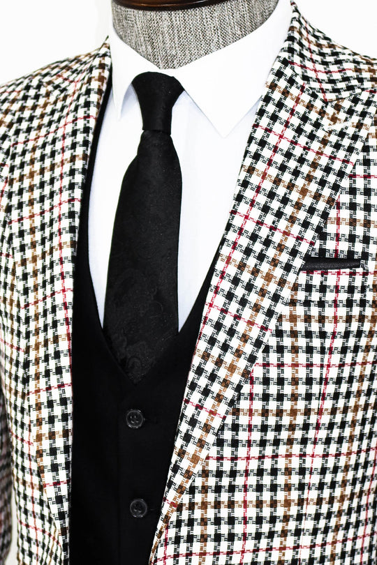 Black & White Plaid 3-Piece Suit with Contrast Waistcoat | Wessi