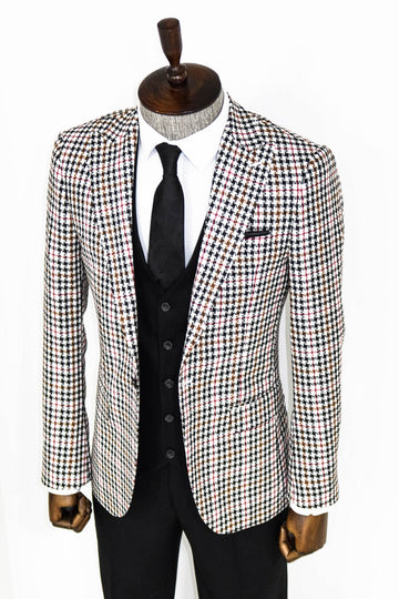 Black & White Plaid 3-Piece Suit with Contrast Waistcoat | Wessi