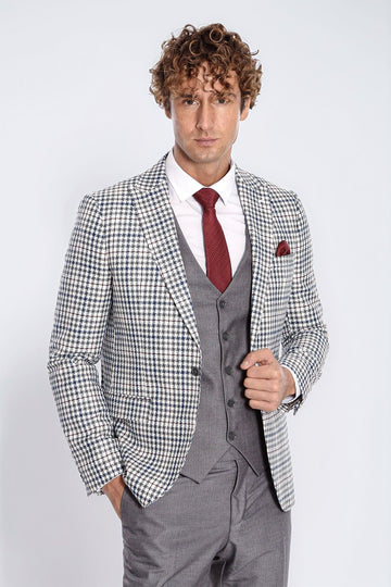 Men's Platinum Grey High Contrast Plaid 3-Piece Slim Fit Combination Suit