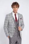 Men's Platinum Grey High Contrast Plaid 3-Piece Slim Fit Combination Suit