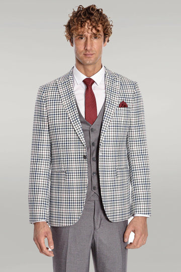 Men's Platinum Grey High Contrast Plaid 3-Piece Slim Fit Combination Suit