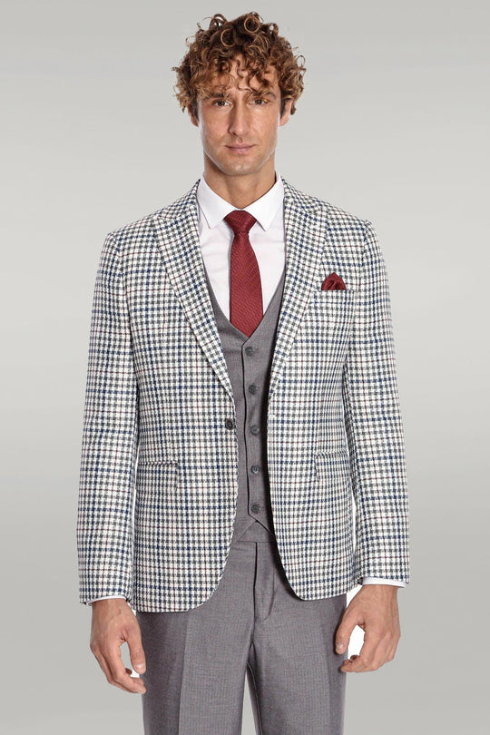 Men's Platinum Grey High Contrast Plaid 3-Piece Slim Fit Combination Suit