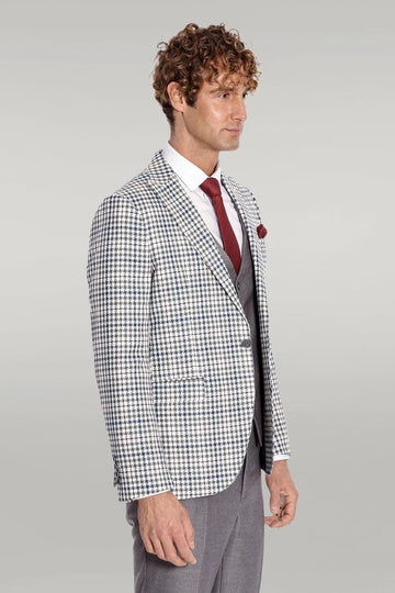 Men's Platinum Grey High Contrast Plaid 3-Piece Slim Fit Combination Suit