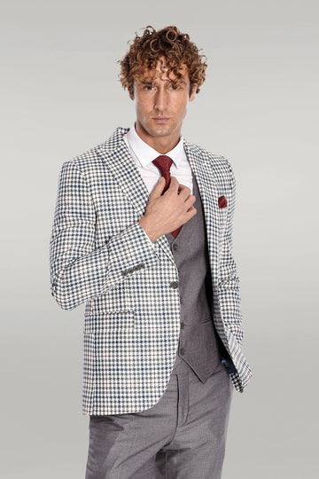 Men's Platinum Grey High Contrast Plaid 3-Piece Slim Fit Combination Suit