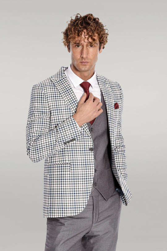 Men's Platinum Grey High Contrast Plaid 3-Piece Slim Fit Combination Suit