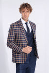 Men's Heritage Navy & Amber Multi-Check 3-Piece Slim Fit Combination Suit