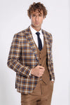 Men's Caramel Brown Multi-Check 3-Piece Slim Fit Combination Suit