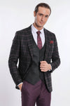 Men's Midnight Plum & Black Check 3-Piece Slim Fit Combination Suit