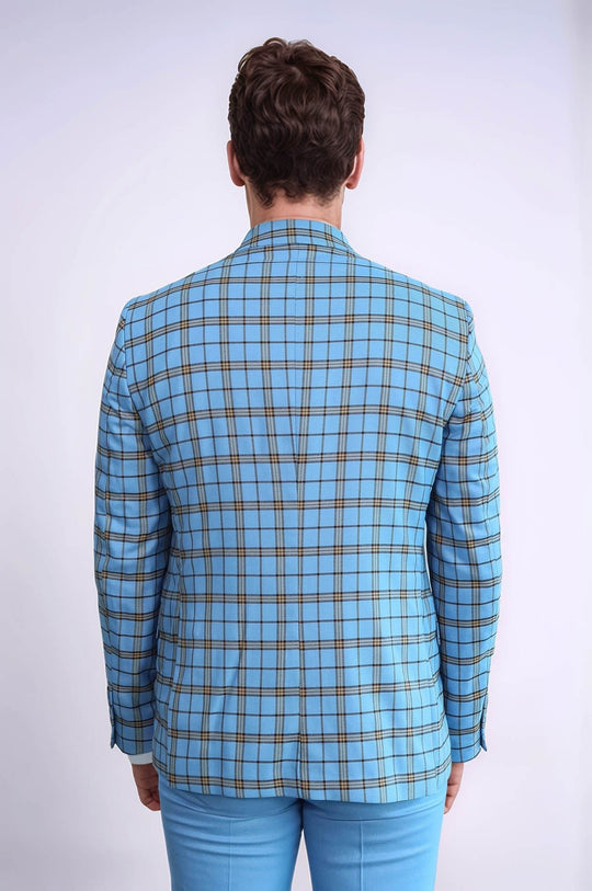 Men's Azure Blue Windowpane Check 3-Piece Slim Fit Combination Suit