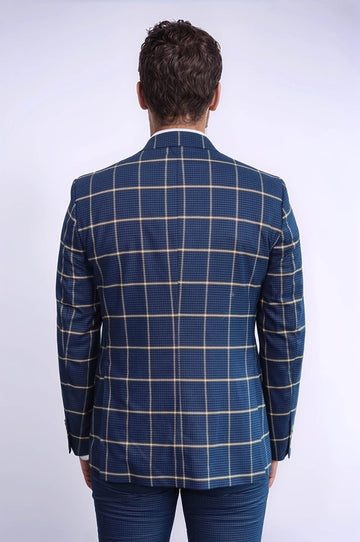 Men's Indigo Blue Windowpane Check 3-Piece Slim Fit Combination Suit