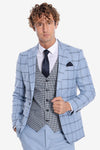 Men's Powder Blue Windowpane Check 3-Piece Slim Fit Combination Suit