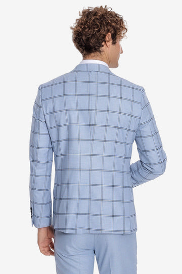 Men's Powder Blue Windowpane Check 3-Piece Slim Fit Combination Suit