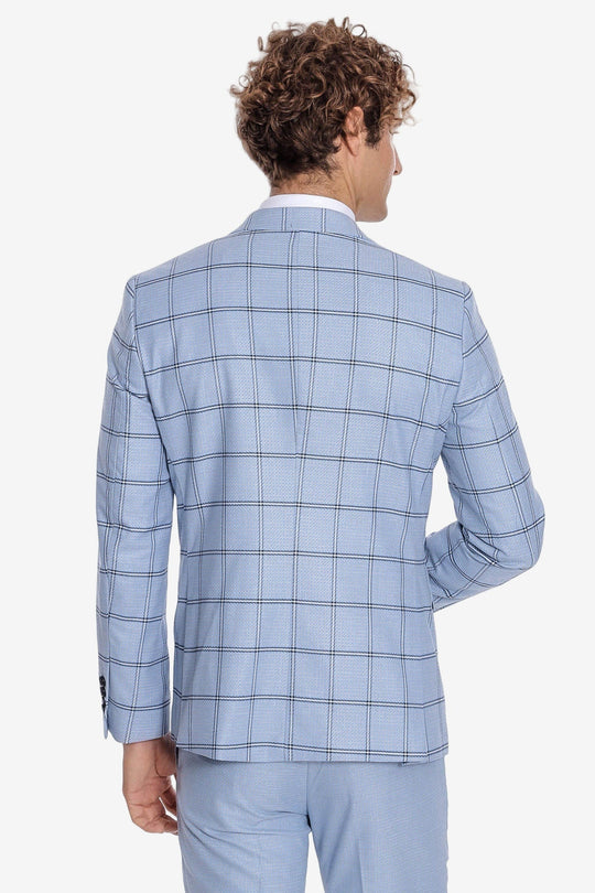 Men's Powder Blue Windowpane Check 3-Piece Slim Fit Combination Suit
