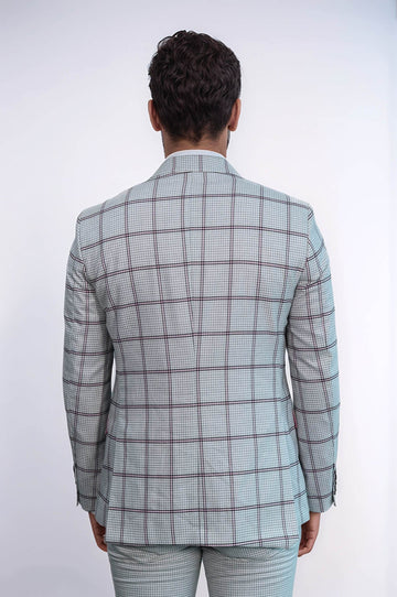 Men's Arctic Grey Windowpane Check 3-Piece Slim Fit Combination Suit