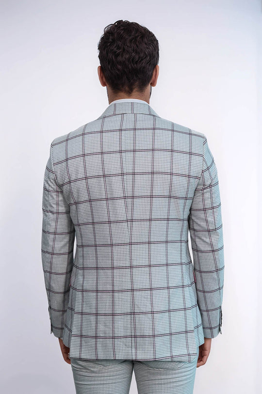 Men's Arctic Grey Windowpane Check 3-Piece Slim Fit Combination Suit