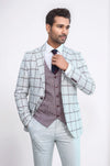 Men's Arctic Grey Windowpane Check 3-Piece Slim Fit Combination Suit