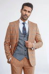 Men's Burnt Orange Glen Check 3-Piece Slim Fit Combination Suit