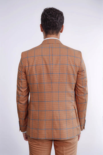 Men's Burnt Orange Glen Check 3-Piece Slim Fit Combination Suit