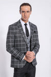 Men's Black Bold Multi-Check 3-Piece Slim Fit Combination Suit