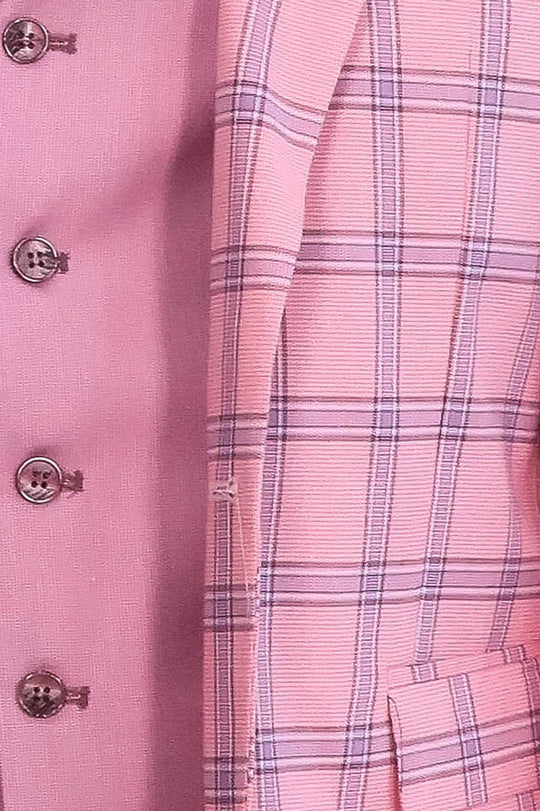 Men's Candy Pink Windowpane Check 3-Piece Slim Fit Combination Suit