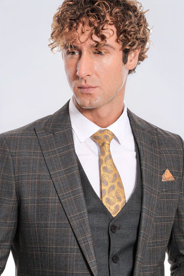 Men's Anthracite Windowpane Check 3-Piece Slim Fit Suit